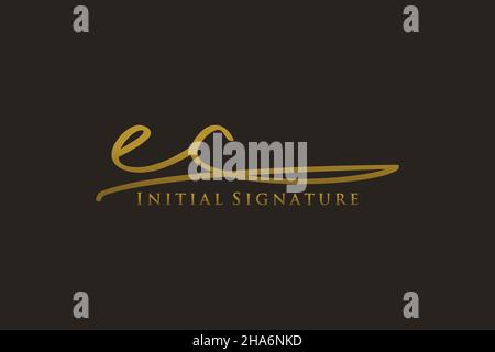 EC Letter Signature Logo Template elegant design logo. Hand drawn Calligraphy lettering Vector illustration. Stock Vector