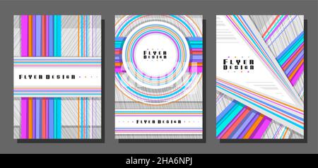 Vector Flyers Set, 3 colorful layouts with decorative triangle shape with copy space for text on white abstract background, collection of minimal desi Stock Vector