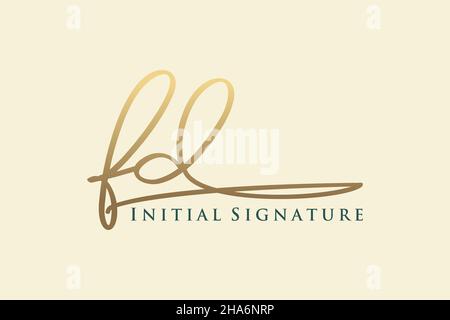 FD Letter Signature Logo Template elegant design logo. Hand drawn Calligraphy lettering Vector illustration. Stock Vector