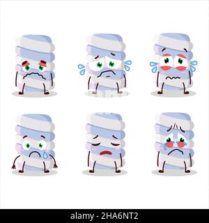 Blue marshmallow twist cartoon character with sad expression. Vector illustration Stock Vector