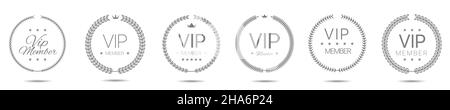Vip member grey laurel wreath label set Stock Vector
