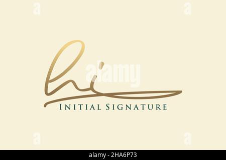 HI Letter Signature Logo Template elegant design logo. Hand drawn Calligraphy lettering Vector illustration. Stock Vector