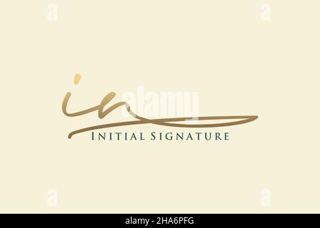 IN Letter Signature Logo Template elegant design logo. Hand drawn Calligraphy lettering Vector illustration. Stock Vector