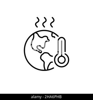 Earth heating as a symptom of global warming. Pixel perfect, editable stroke ecology icon Stock Vector