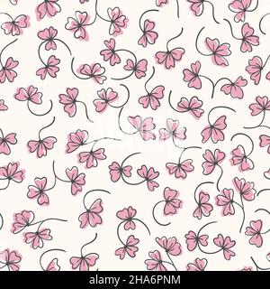 Trendy seamless floral pattern with ornament. Colorful flowers on light background. Simple minimalistic pattern with nature elements. Vector Stock Vector