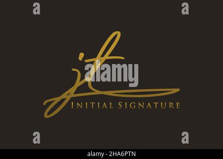 JT Letter Signature Logo Template elegant design logo. Hand drawn Calligraphy lettering Vector illustration. Stock Vector
