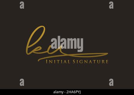 KU Letter Signature Logo Template elegant design logo. Hand drawn Calligraphy lettering Vector illustration. Stock Vector