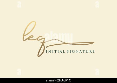 KQ Letter Signature Logo Template elegant design logo. Hand drawn Calligraphy lettering Vector illustration. Stock Vector
