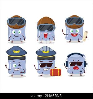 Pilot cartoon mascot blueberry marshmallow with glasses. Vector illustration Stock Vector