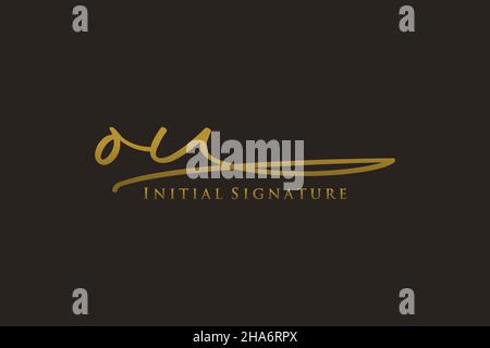 OU Letter Signature Logo Template elegant design logo. Hand drawn Calligraphy lettering Vector illustration. Stock Vector