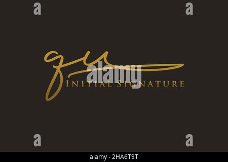 QU Letter Signature Logo Template elegant design logo. Hand drawn Calligraphy lettering Vector illustration. Stock Vector