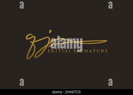 QJ Letter Signature Logo Template elegant design logo. Hand drawn Calligraphy lettering Vector illustration. Stock Vector
