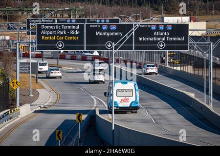 Directional signs at Hartsfield-Jackson Atlanta International Airport, the world's busiest airport, in Atlanta, Georgia. (USA) Stock Photo