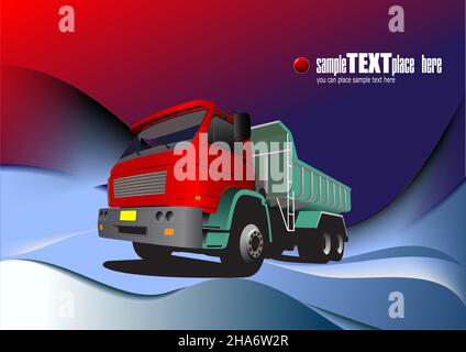 Red-green truck on the abstract background. Lorry. Vector 3d illustration Stock Vector