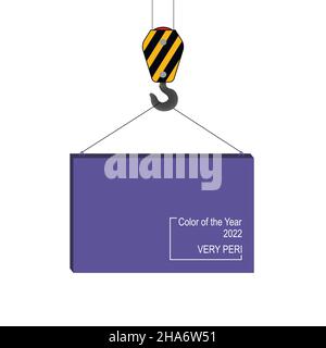 Very peri. Color of the year 2022. The crane lifts the block with the trend color banner. Stock Vector