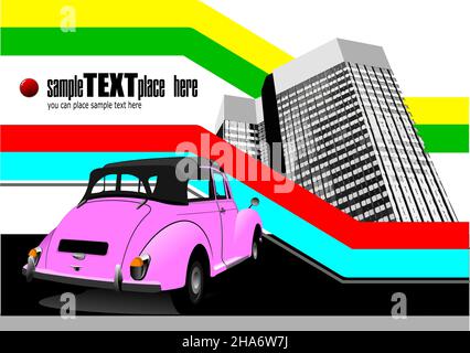 Abstract hi-tech background with old car image. Vector 3d illustration Stock Vector