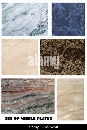 Set of marble texture background. Vector color illustration Stock Vector