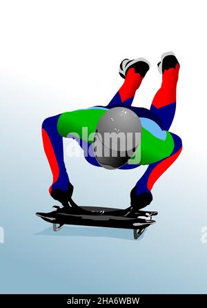 Skeleton Sled Race Winter Sports. 3d vector illustration Stock Vector