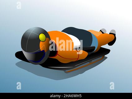 Skeleton Sled Race Winter Sports. 3d vector illustration Stock Vector