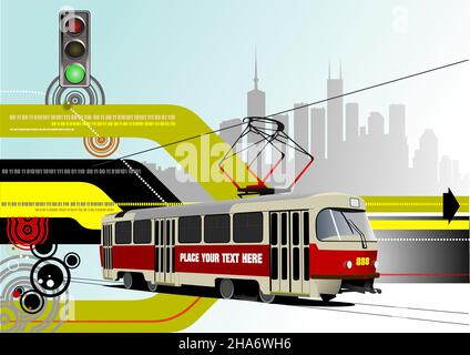 Abstract hi-tech background with tram image. Vector 3d illustration Stock Vector