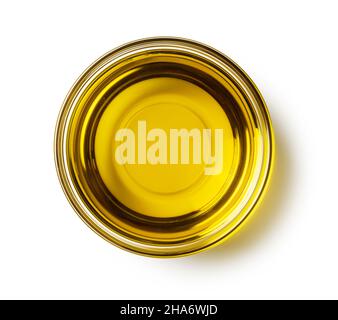 Olive oil placed on a white background. View from directly above Stock Photo