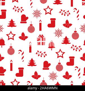 New year pattern in red from different icons Stock Vector