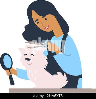 Female Groomer Caring For A Dog In Flat Vector Illustration Symbolizing ...