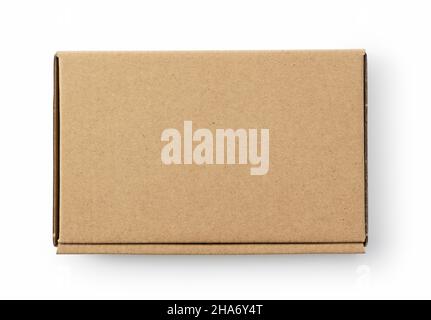 A cardboard box on a white background. View from directly above. Stock Photo