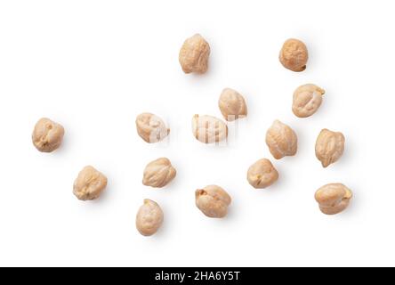 Dried chickpeas on a white background. View from directly above. Stock Photo