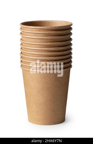 A stack of discarded paper cups on a white background. The zero-waste concept. Stock Photo