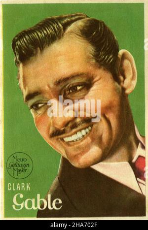 CLARK GABLE 1938 Portrait giveaway Spanish coloured flyer publicity for Metro Goldwyn Mayer Stock Photo