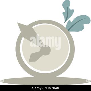 Timer with countdown or clock showing time, isolated watch with decorative foliage, Stopwatch for punctuality and setting deadlines. Management and or Stock Vector