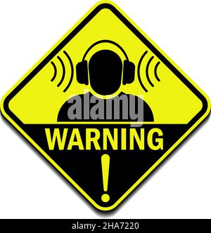 Warning sign high noise levels. Wear earmuffs or earplugs sign, square symbol, vector illustration, isolated on white background Stock Vector