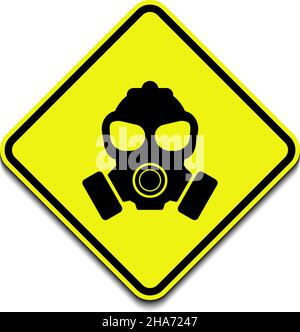 Gas hazard, Ware Respirator, Dust hazard warning with mask diamond shape yellow sign vector icon isolated on white background. Stock Vector