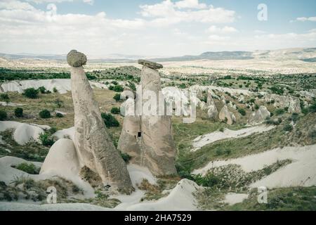 Uc Guzeller (Three Beauties) fairy chimneys in Cappadocia, Turkey. High quality photo Stock Photo