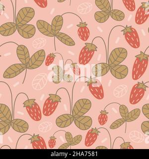 Seamless pattern with hand drawn strawberry. For fabric, wrapping, textile, wallpaper, apparel. Stock Vector