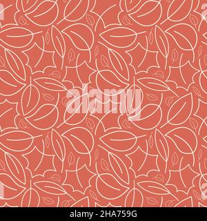 Autumn leaves seamless pattern. Hand drawn decorative pattern on red background Stock Vector