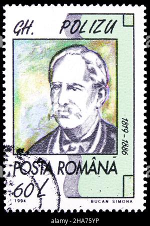 MOSCOW, RUSSIA - NOVEMBER 8, 2021: Postage stamp printed in Romania shows Gheorghe Polizu, Cultural Anniversaries serie, circa 1994 Stock Photo