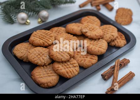 Fresh baked peanut butter cookies Stock Photo