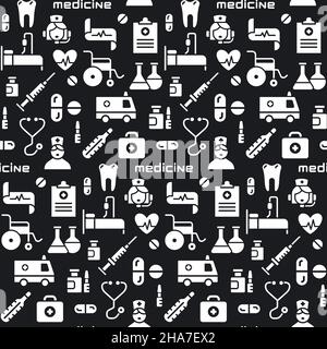 medicine and healthcare black and white seamless pattern illustration Stock Vector