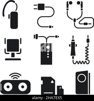 mobile phone accessories and digital equipments icons set Stock Vector