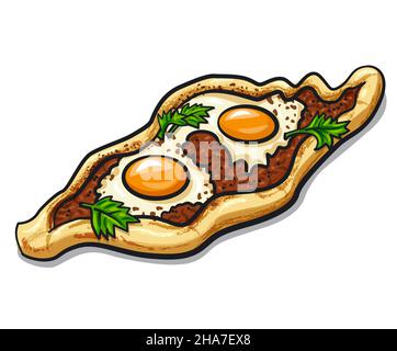 turkish egg-topped flatbread baked with minсe and eggs Stock Vector