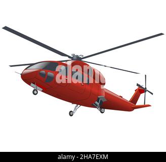 red helicopter flying in the air illustration Stock Vector