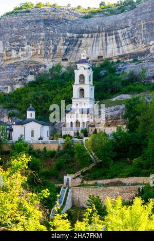 Church of St. George in Crimea near Bakhchisarai in rock. Stock Photo