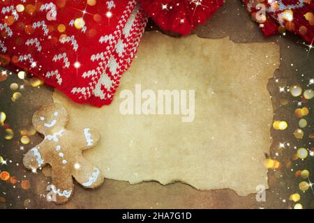 Background with Christmas knitting things Stock Photo