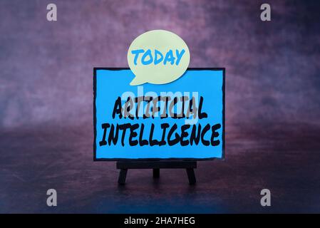 Conceptual caption Artificial Intelligence. Business concept Machine copy Cognitive function like Problem Solving Thinking New Bright Ideas Renewing Stock Photo