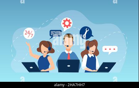 Vector of customer service agents consulting customers. Online technical support concept Stock Vector