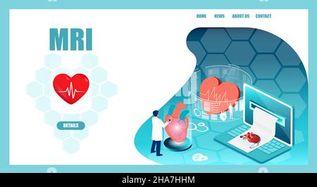 Vector of a cardiologist analysing MRI findings and sending a report Stock Vector