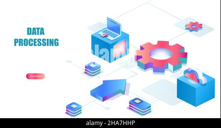 Isometric vector of a big data processing, information storage and analysis Stock Vector