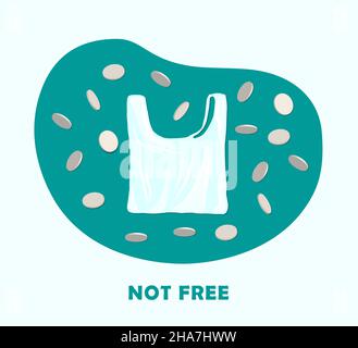 paid disposable packages to supermarkets, plastic bags, balls for vegetables, cereals and candies. Eco activity. Environmental protection. Vector illu Stock Vector